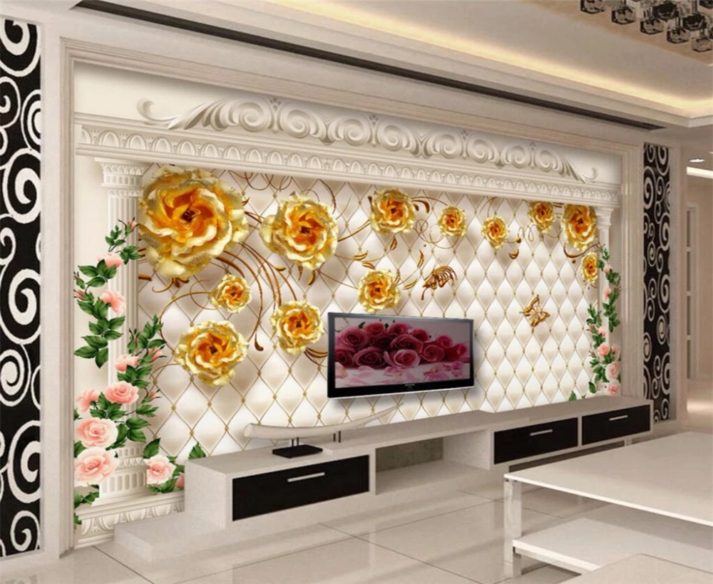 Большой заказ обоев Европейский роскошный золотой розовый мягкий пакет римская