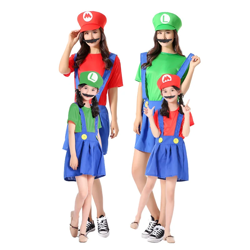 Super Bros Cosplay Kids Adult Fancy Outfit Party Dress Zentai Marios Costume Halloween Costumes Stage Show Jumpsuit Sets |