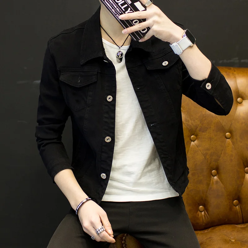 

Jeans Denim Jacket Slim Fit Fashion 2021 New Jackets Mens Pocket Jacket Coat Men Male Spring Autumn Classic Black White Coat