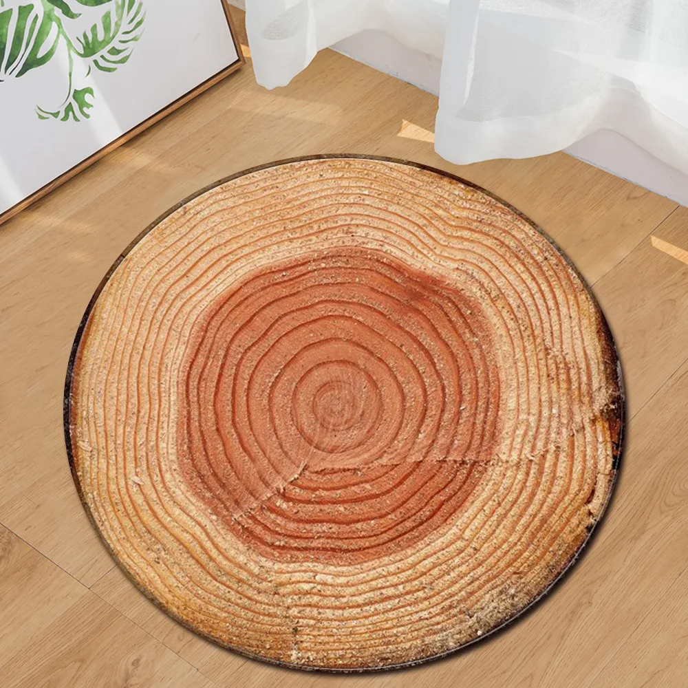 

Creative Wood Grain Clock Pattern Non-slip Round Rug Floor Mat Bedroom Living Room Home Decoration