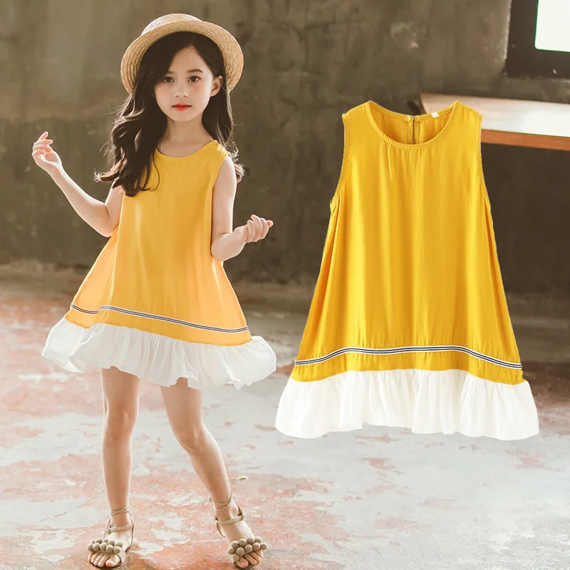 

2020 girls dresses summer dresses for children solid Chiffon sleeveless 3 4 5 6 7 8 9 10 11 12 13 years