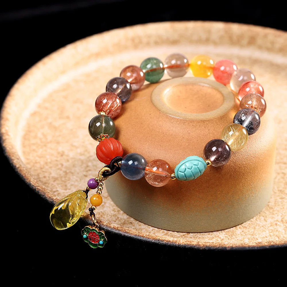 

MetJakt S925 Silver Gold-plated Natural Color Crystal Turquoise Beeswax Red Agate Fashion Lady Bracelet