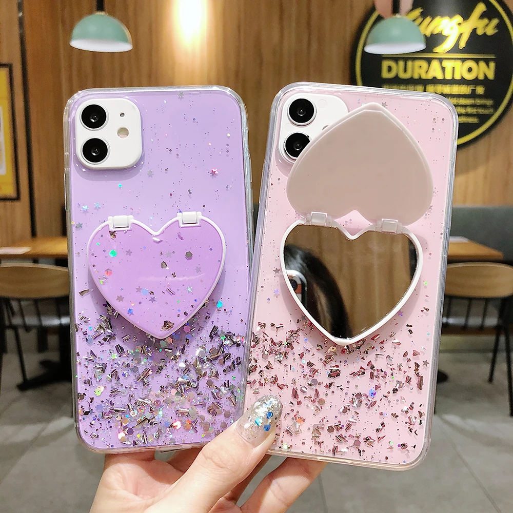 

Gradient Glitter Mirror Stand Phone Case For Huawei P40 Lite P20 P30 Lite Pro Mate 30 20 Pro Soft Clear Back Cover Cases