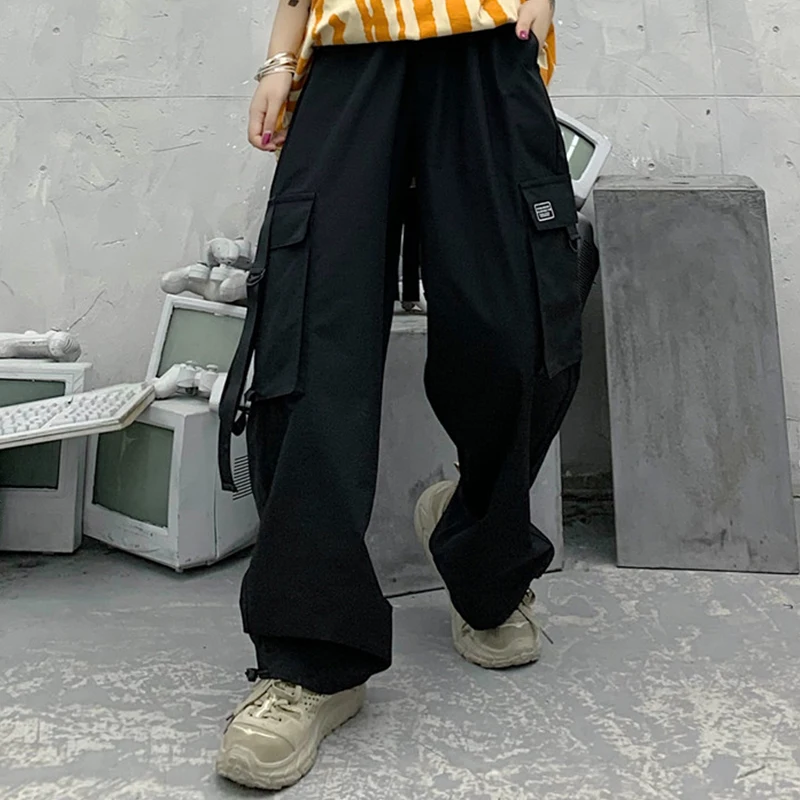 Брюки карго женские с завышенной талией свободные штаны большими карманами