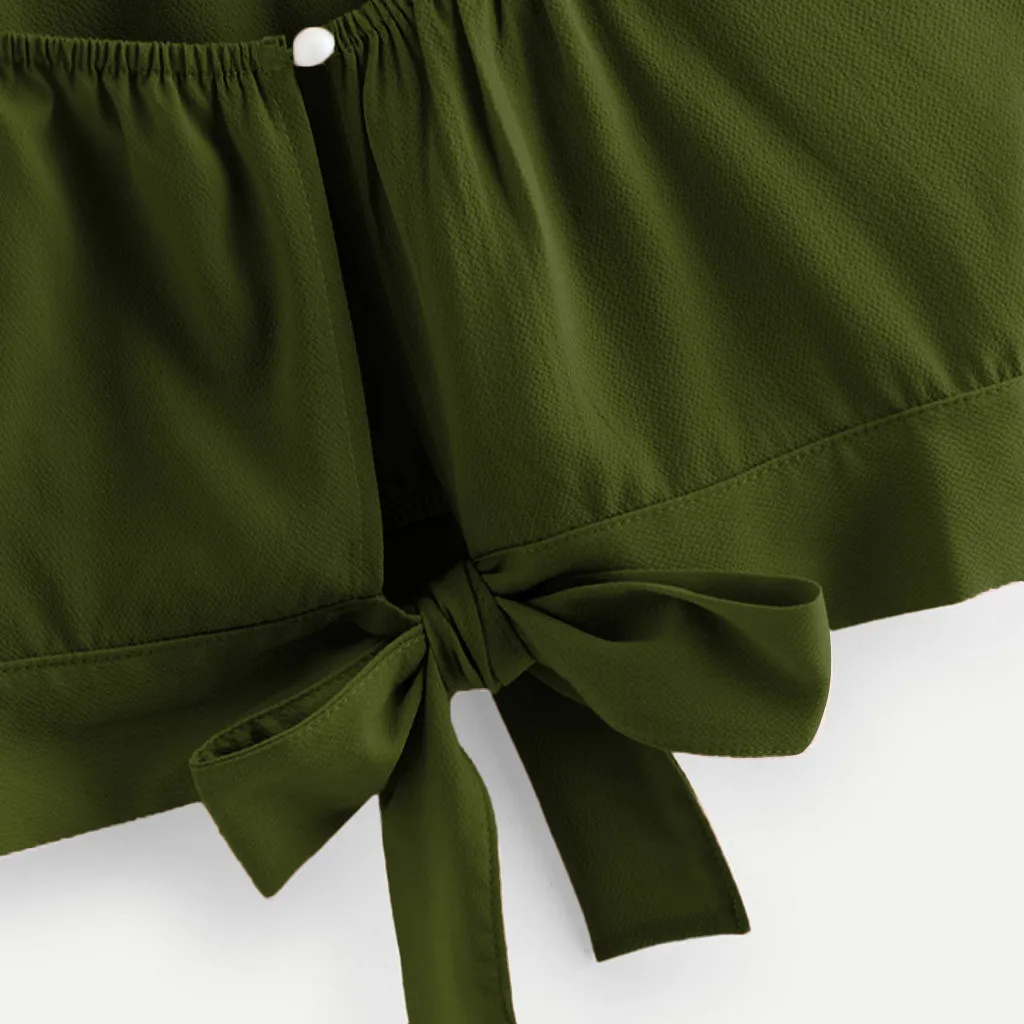 Кроп-майка женская с бантом на спине повседневный однотонный топ V-образным