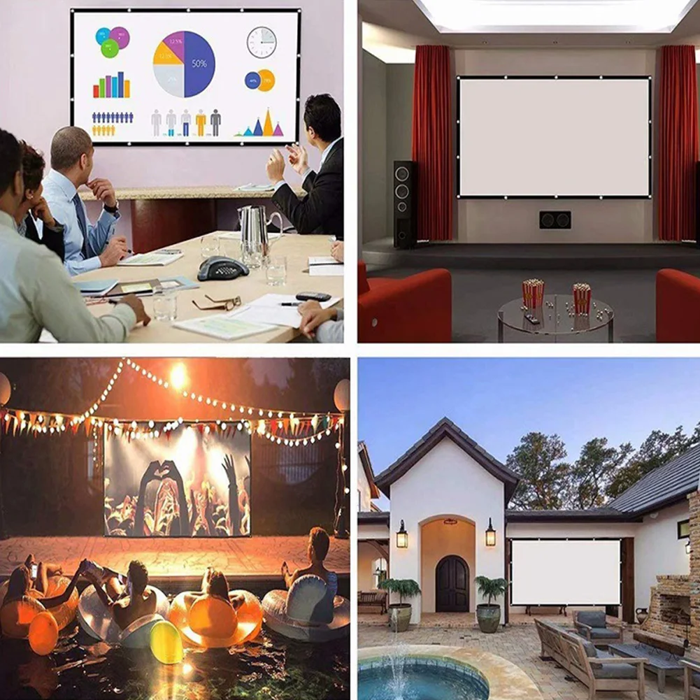 

16:9 Office Business Easy Install Home Theater Projection Screen Portable Foldable No Crease Reinforced Edge Indoor Outdoor