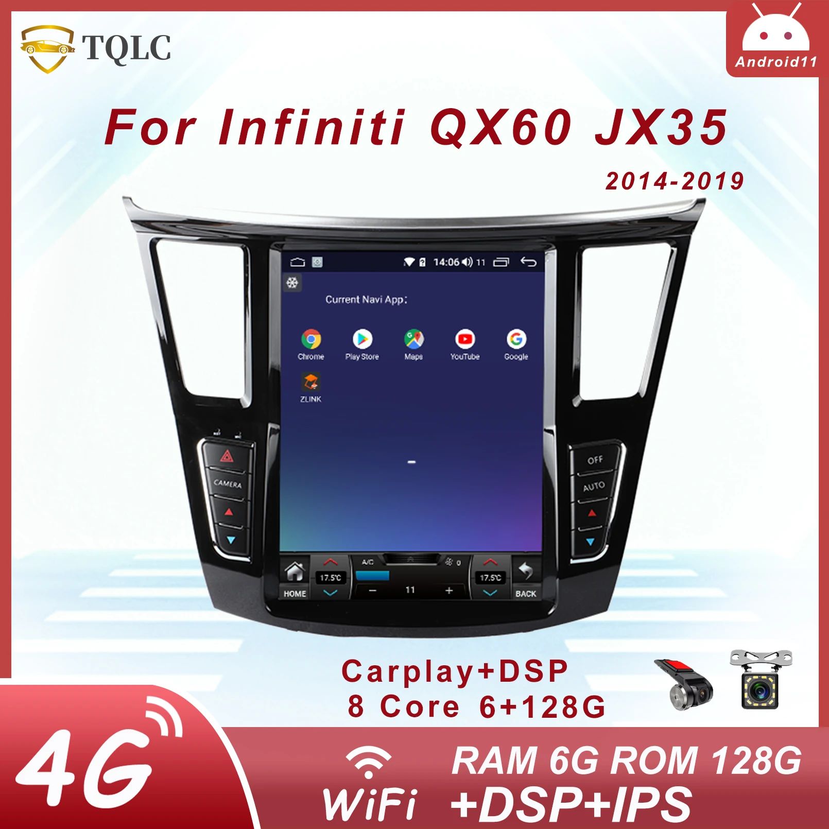

Car Radio Android 11.0 Tesla Style Vertical Player For Infiniti QX60 JX35 DAB+ Car Radio Carplay Car Multimedia Player Autoradio