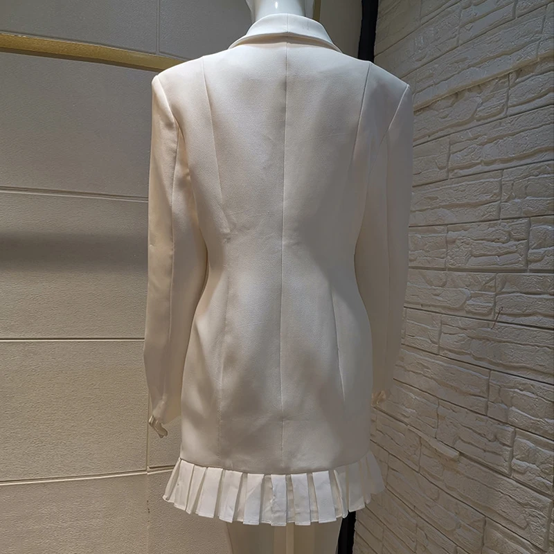 

Ruffled Hem Single Breasted Long Sleeve V Neck White Blazers Dress Women's Coat 99-4.9