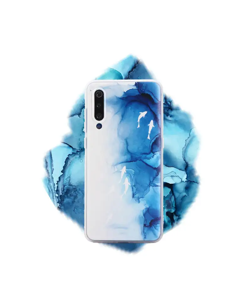Летние градиент чернила рыбы из жидкого силикона чехол для xiaomi MI9 MI9SE MI8 MI8SE MI8Lite, MIX3 MIX2S MIX2 MI6 6X A2