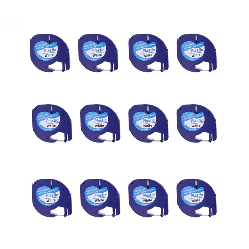 12pk/lot DYMO LetraTag 91331 (91201 91221 59422) Black on White Tape (1/2 Inch x 13 Feet 12mm x 4m, 12Pack)