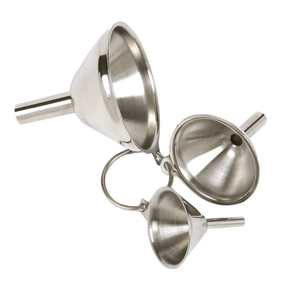 3pcs Mini Small Mouth Funnel Stainless Steel Filling Hip Flask Beer Liquid Oil Kitchen Gadget Spice Wine Flask Filter Funnel#y4