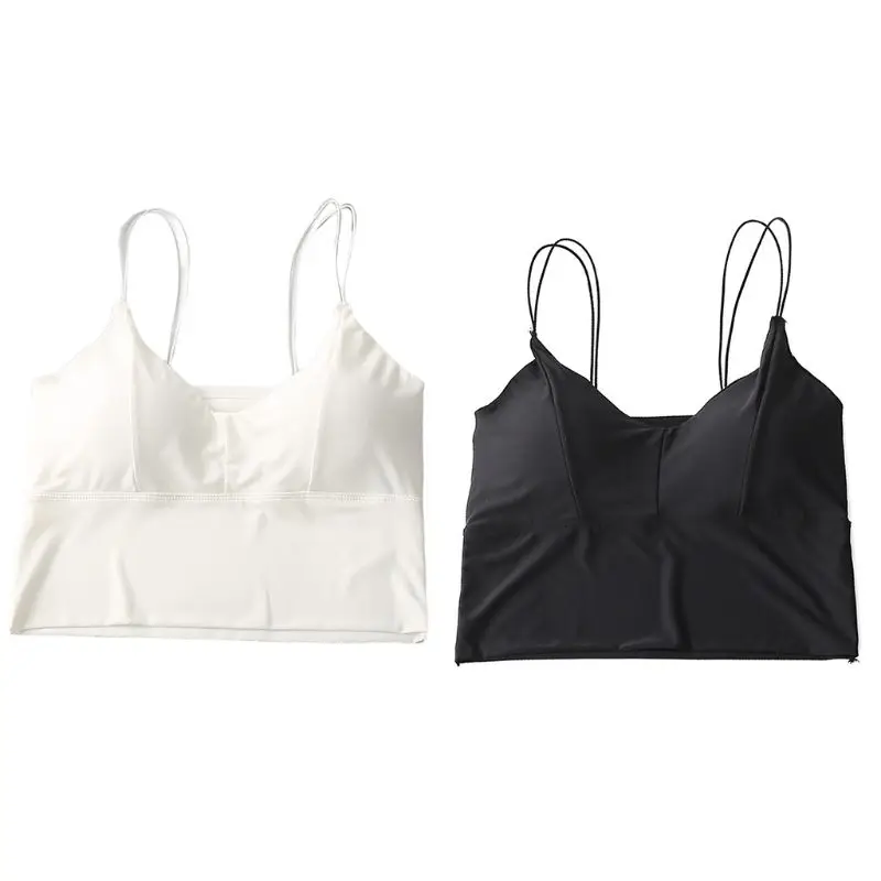 Женская летняя майка без косточек из ледяного шелка с двойными ремешками топ