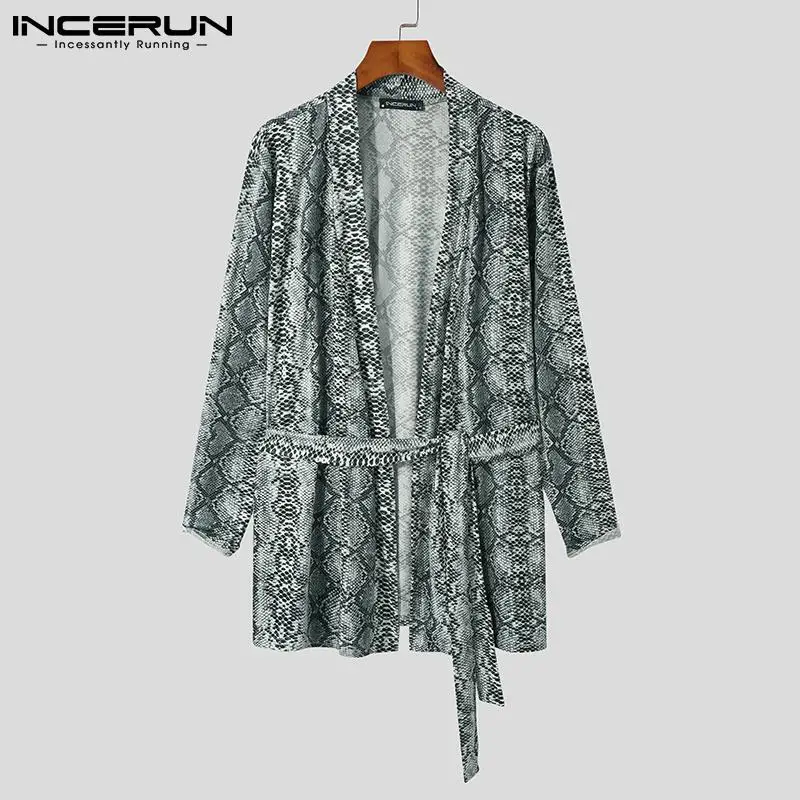 INCERUN Tops 2023 Comfortable Homewear Men's Robes Loose Comfortable Leopard Printing All-match Long Sleeve Cardigan Robes S-5XL