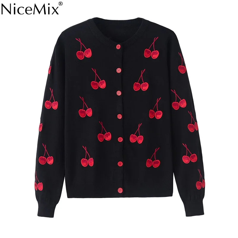 Кардиган NiceMix на весну и осень женские свитера повседневные кардиганы с вышивкой