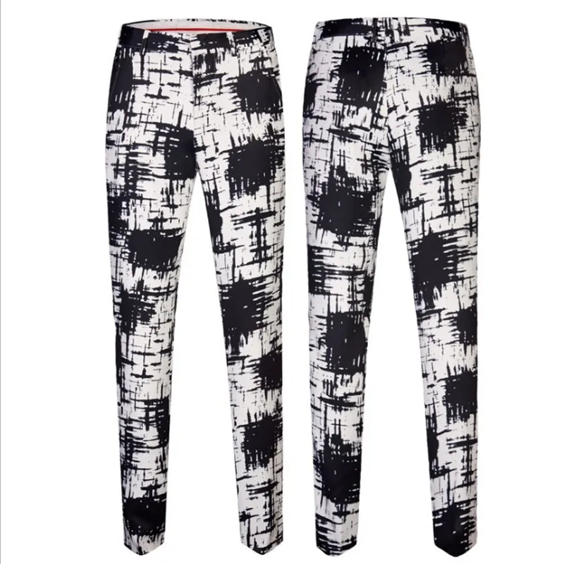 Мужской костюм с чернильным принтом комплект блейзером черно-белая приталенная