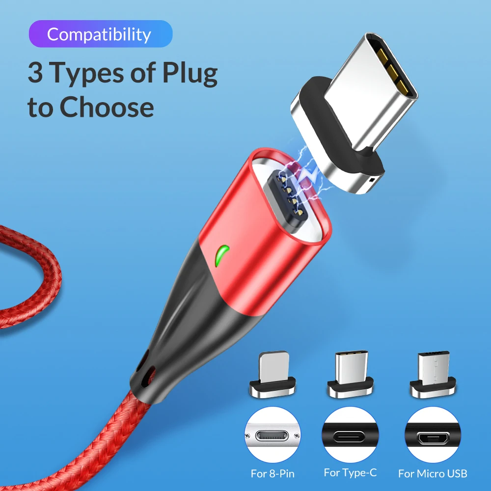 3A Магнитный кабель type C для быстрой зарядки IPhone X XS MAX Micro USB зарядное устройство