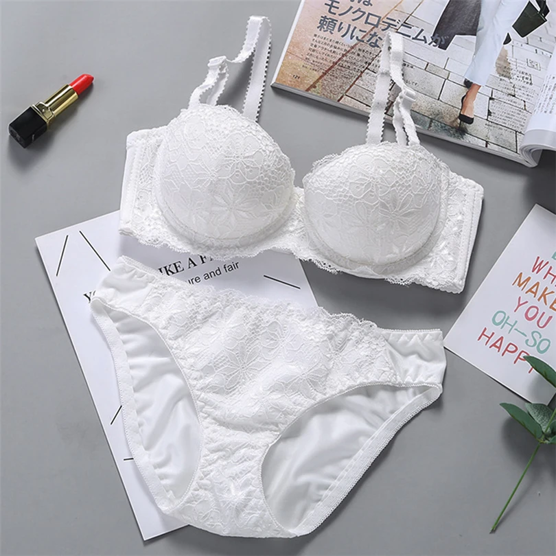 

Seamless Brand AB Cup Padded Bras Panties Womens Underwear Set Plus Size Bralette Big Push Up Half Cup Lingerie Sets For Ladies