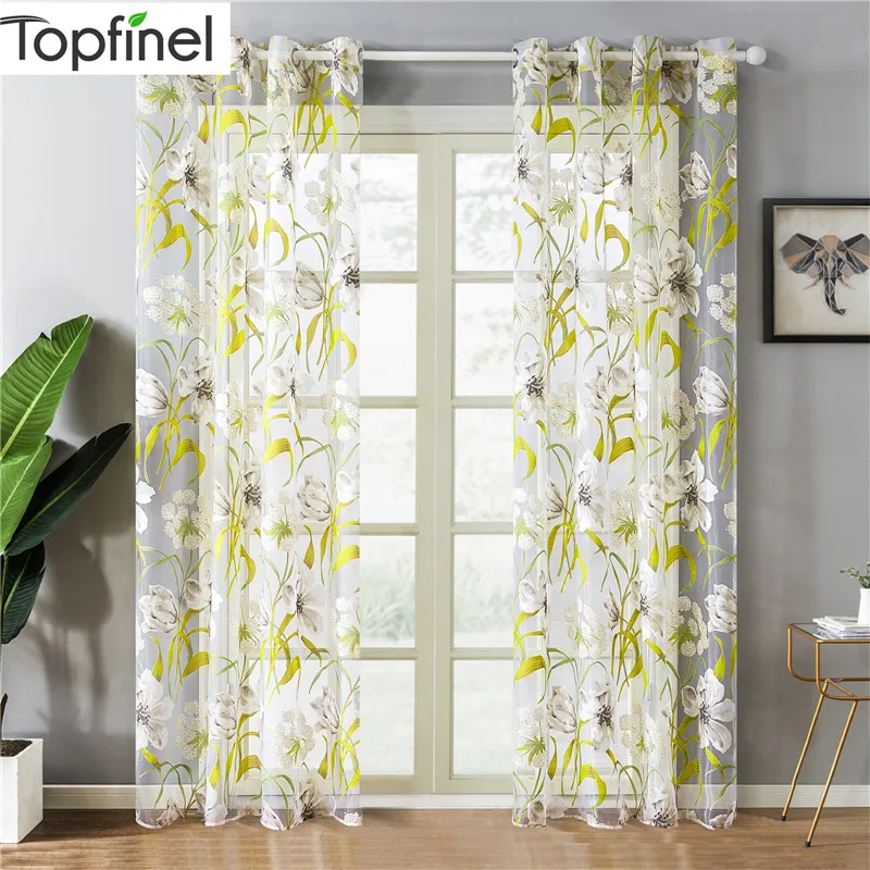 

Top Finel Tropical Floral Print Semi Sheer Curtains for Living Room Bedroom Kitchen Printed Flower Window Curtains Tulle