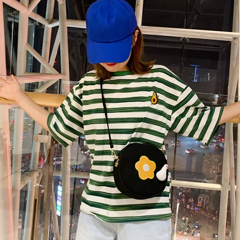 Japanese Cute Plush Duck Flower Canvas Small Round Bag Art Student Shoulder Messenger | Багаж и сумки