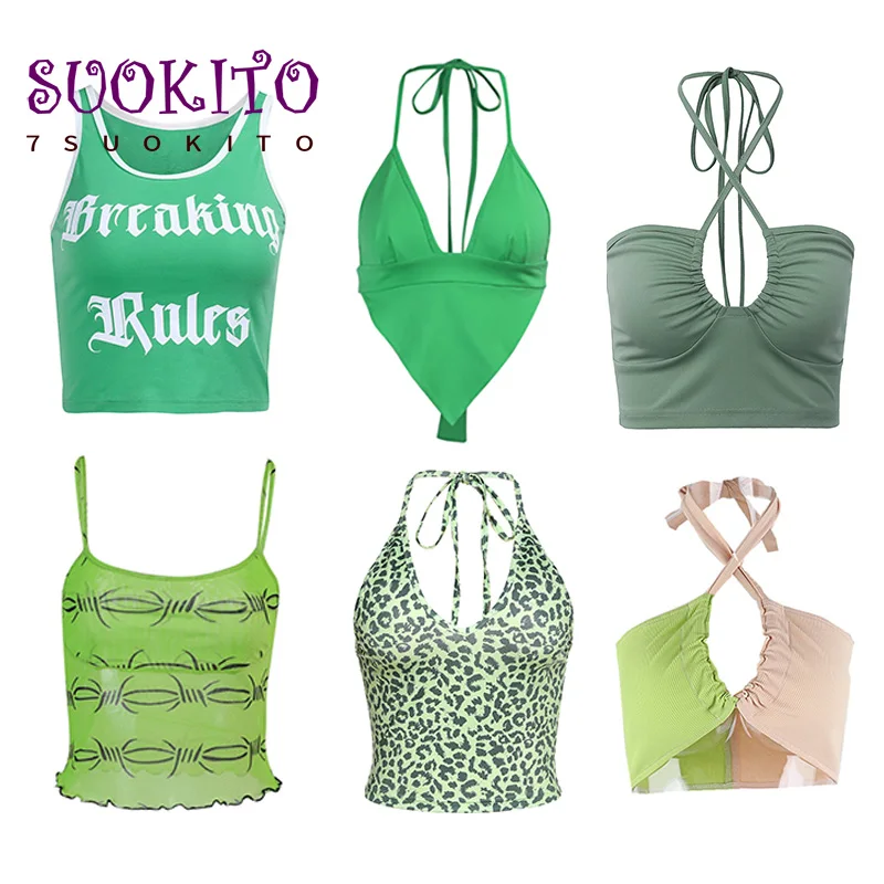 Модные зеленые камуфляжные бандажные укороченные топы Y2K с вырезами Майки в