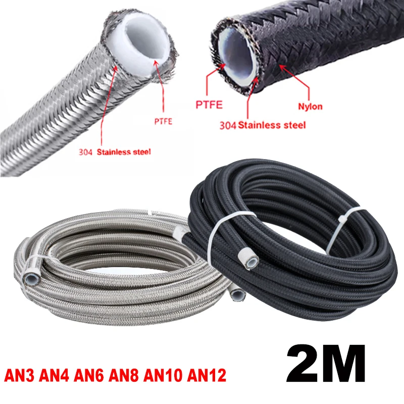 

6.5FT/2M Universal Car Fuel Hose Oil Gas Cooler Line Pipe Tube PTFE Stainless Steel Double Braided AN3 AN4 AN6 AN8 AN10 AN12