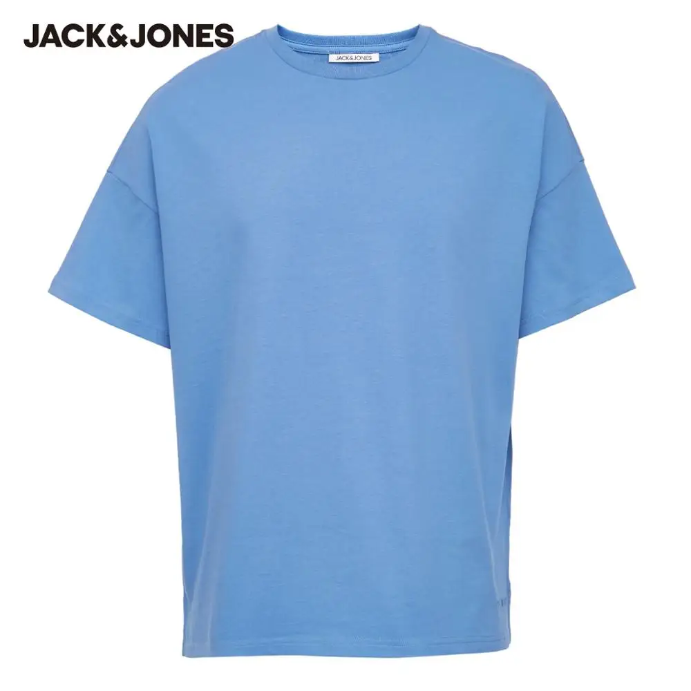 Мужская футболка с вышивкой JackJones свободная Однотонная 220101584 | одежда