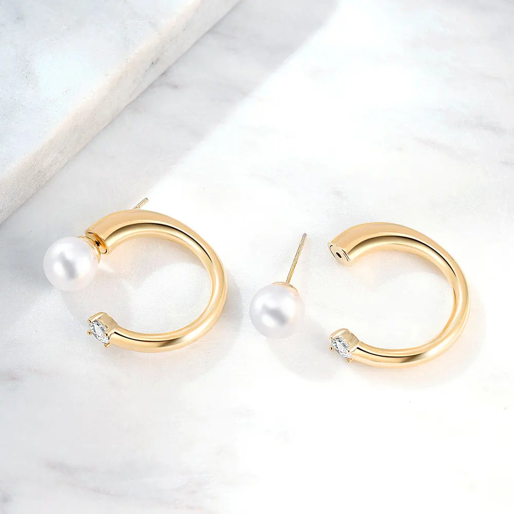 Серьги-кольца Viennios корейские женские круглые серьги-кольца с цирконом и жемчугом