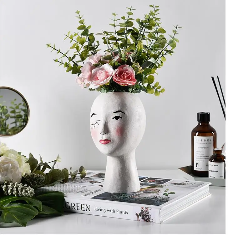 European Resin Vase Head Portrait Sculpture Flower Pot Decoration Ornaments Home Livingroom Office Desktop Furnishing Crafts Art