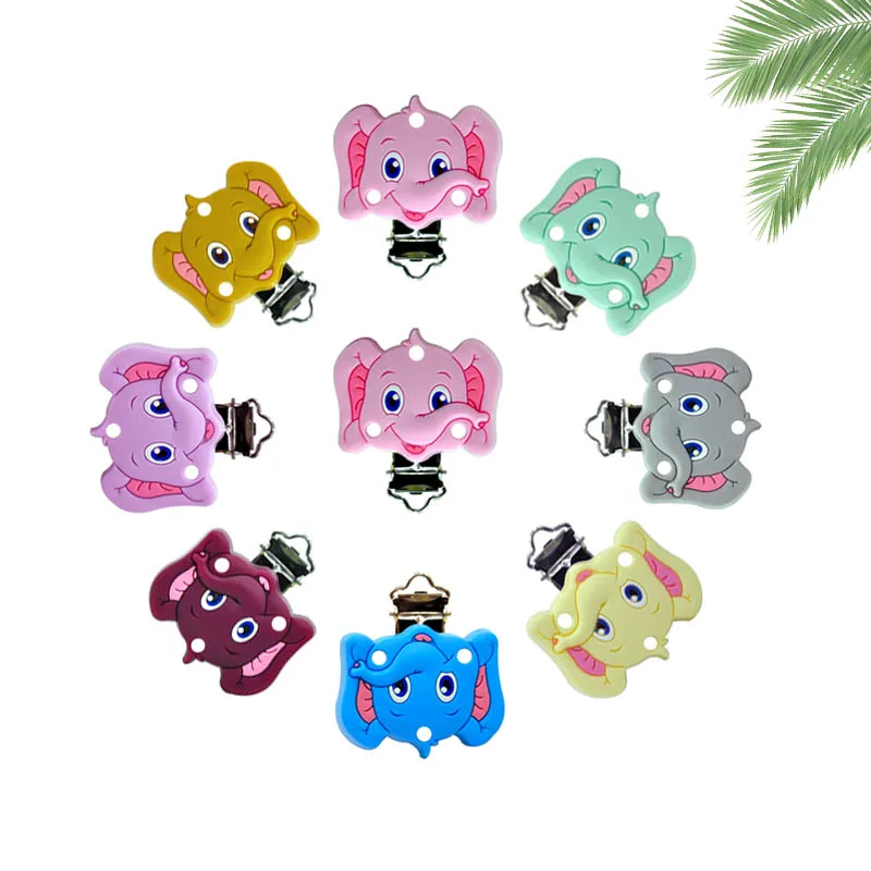 Kovict-Pinza de silicona de elefante de dibujos animados, abrazadera de acero inoxidable para chupete, cadena de chupete, collar, pulsera, accesorios, 3 uds.-0