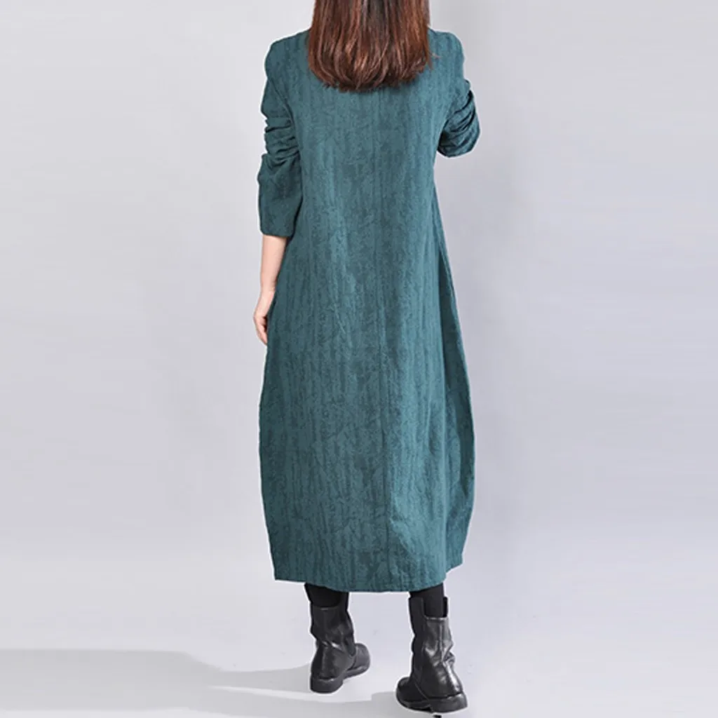 Женское платье с вышивкой зимнее повседневное Свободное длинное в винтажном