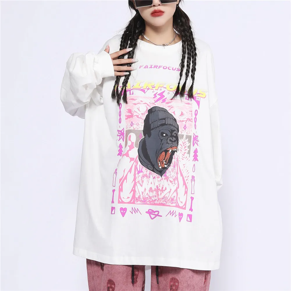

Men Hip Hop Oversized T Shirt 3D Gorilla Head Print Harajuku Streetwear Tshirts 2021 Autumn Long Sleeve Casual Cotton Tops Tees