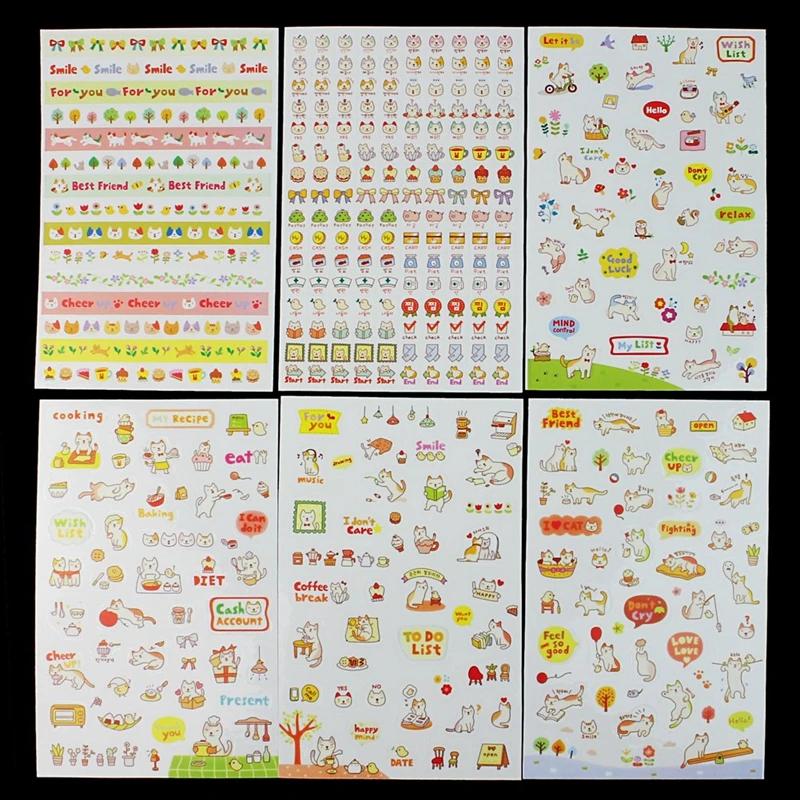 6 листов милый кот Украшение DIY Расписание ДНЕВНИК календарь Filofax Декор стикер