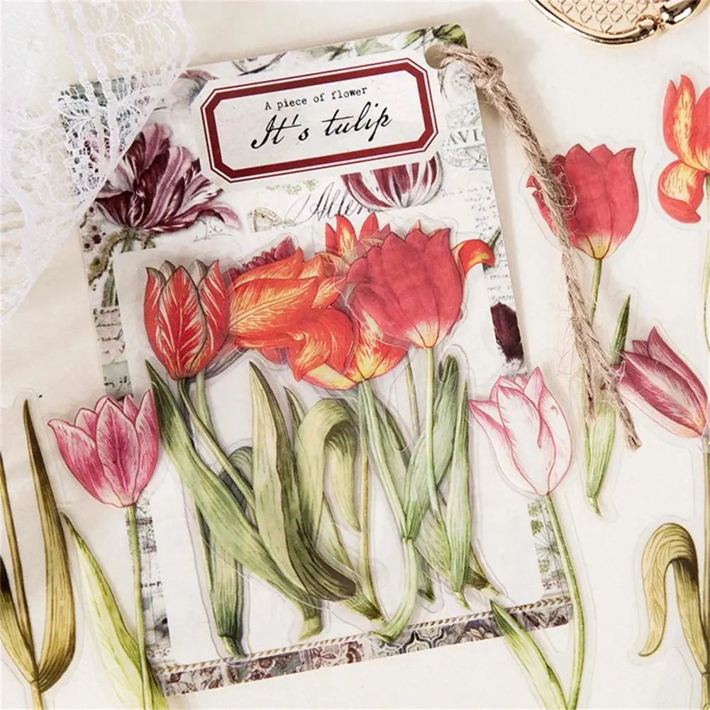 

30Pcs/Bag Flower Stickers Set Vintage Adhesive PET Transparent Scrapbooking Flower Plant Craft DIY Stickers For Scrapbooking