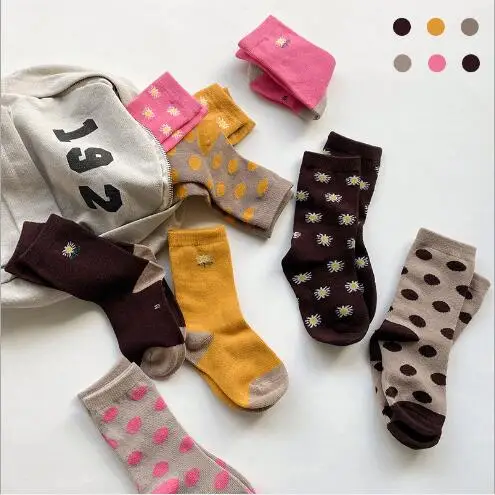 

3Pairs Pack 1-8Year 2021 spring and summer new polka dot color matching kids socks middle tube children's tide socks