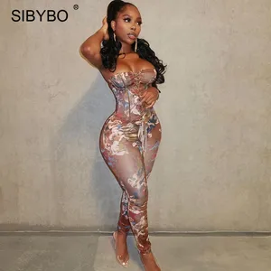 Женский комбинезон без бретелек Sibybo, винтажный комбинезон на корсете с открытыми плечами, сексуальный комбинезон с принтом s, цельный комбинезон 2020