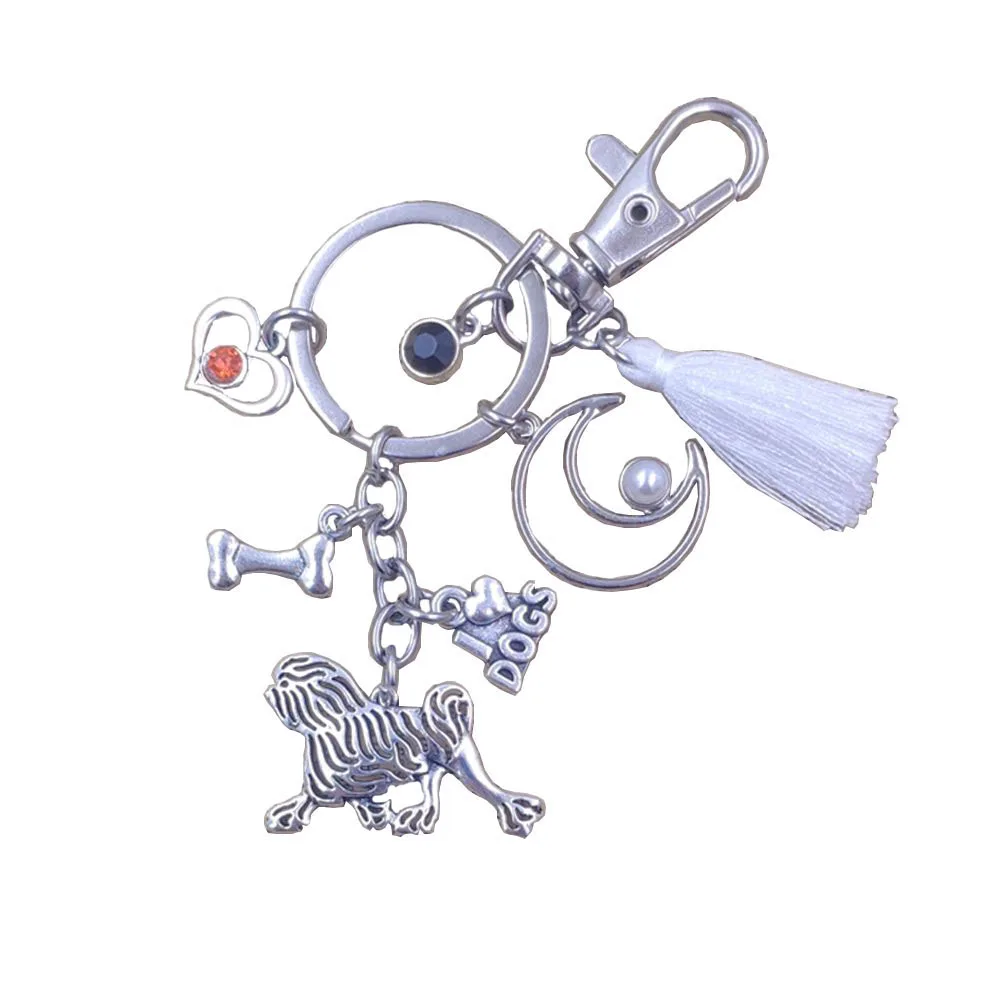 Lowchen собака животное этнический очаровательный брелок для ключей для домашних животных с бахромой в стиле ретро с серебряным покрытием для женщин мужчин ювелирные изделия Прямая доставка K115-116