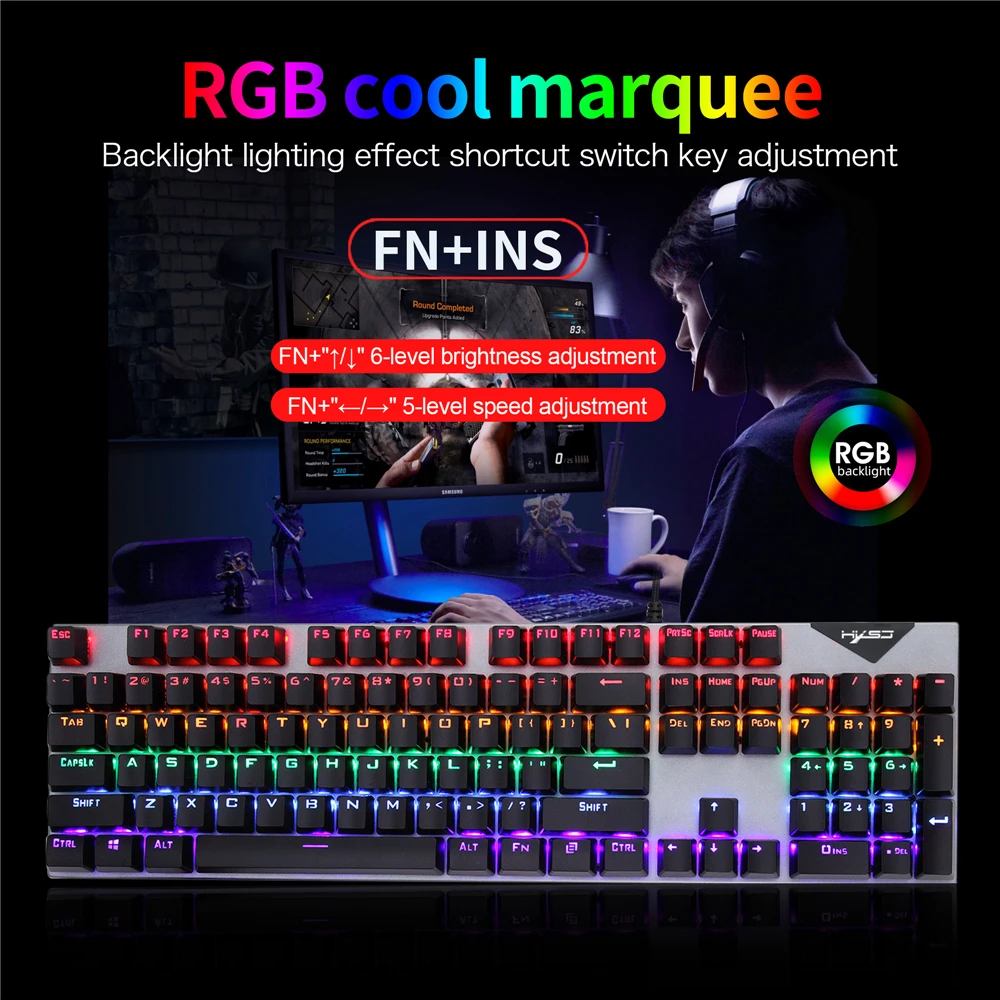 Механическая Проводная игровая клавиатура RGB Mix с подсветкой 104 синий