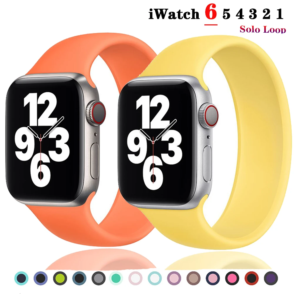 Ремешок силиконовый Solo Loop для apple watch Series 6 SE 5 4 band 40 мм 44 спортивный браслет iWatch 3 38 42