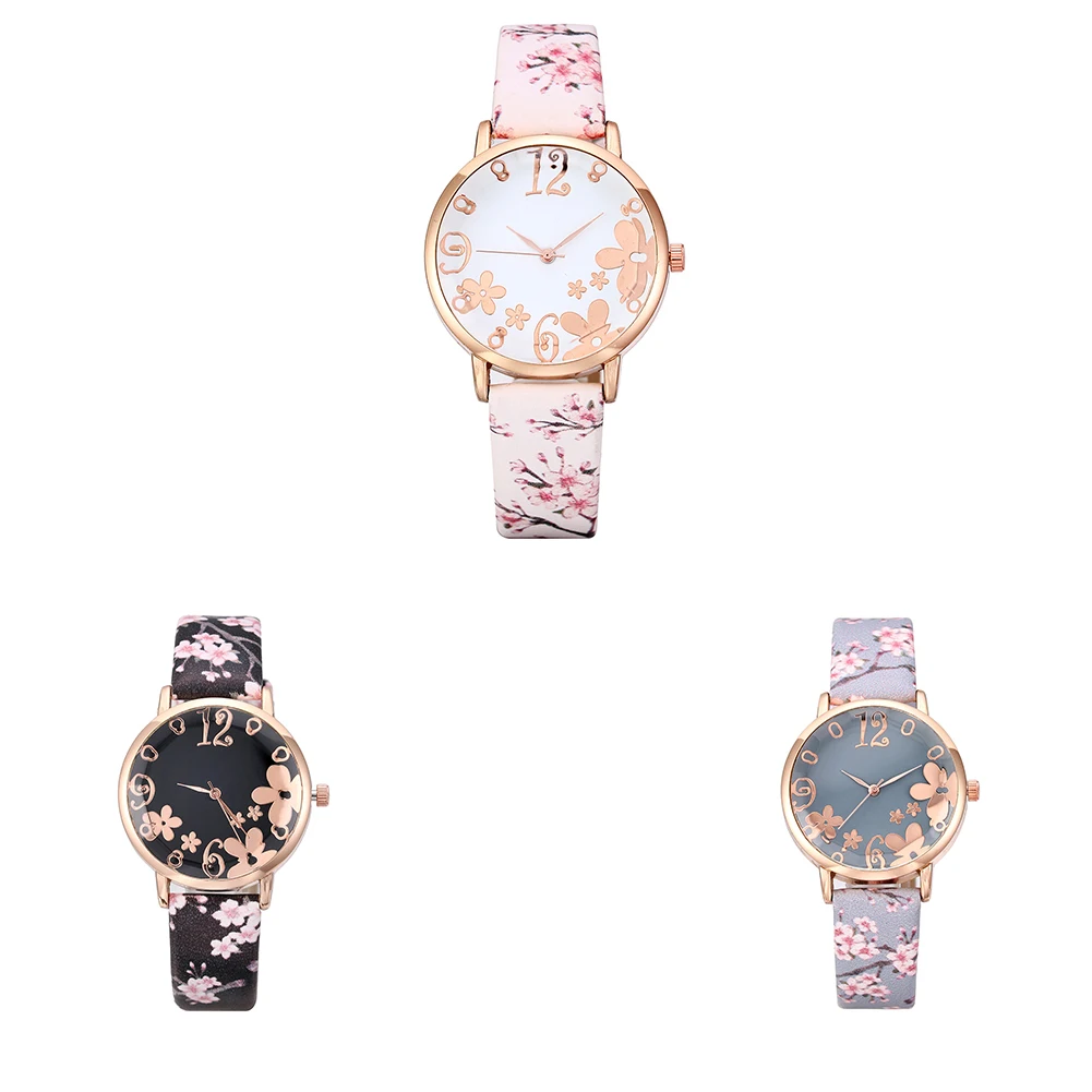 Регулируемые украшения с цветочным принтом наручные портативные женские часы