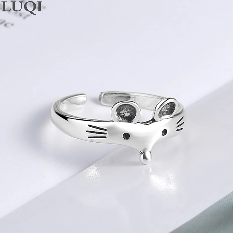 

S925 silver personality creative little mouse female open ring SH005