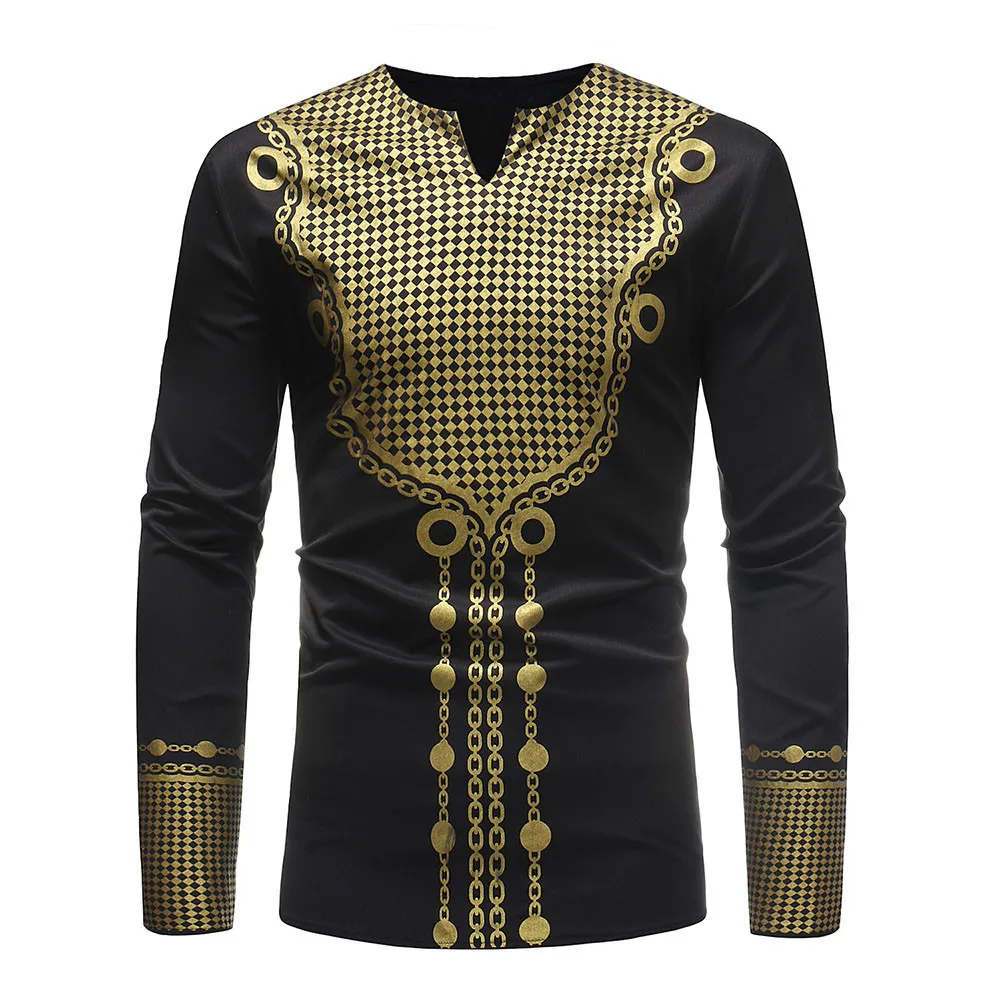 Рубашка Dashiki мужская с длинным рукавом топ Африканским принтом Традиционная