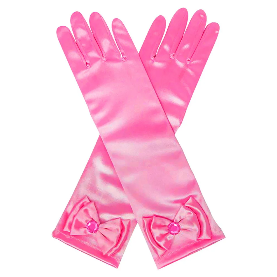 Атласные варежки с блестками и бантом детские длинные перчатки принцессы для