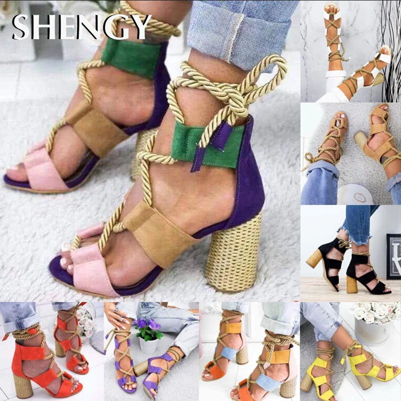 Женские босоножки на высоком каблуке прозрачные разноцветные ремешках обувь