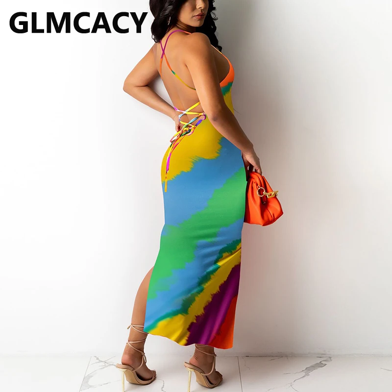 

Spaghetti Strap Backless Slim Midi Dress Summer Party Club Dress