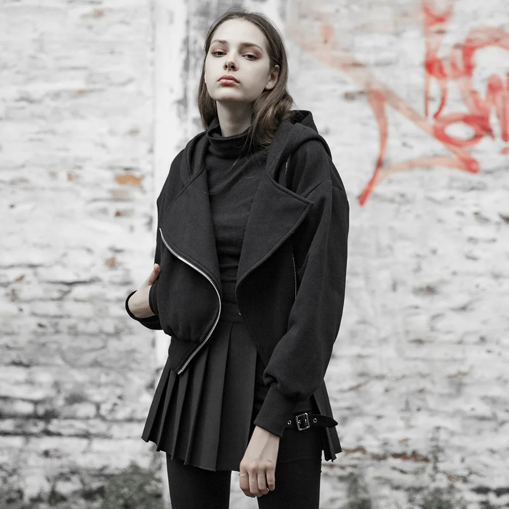 Панк RAVE Женская Толстовка вышитый Кардиган Куртка металлическая диагональная