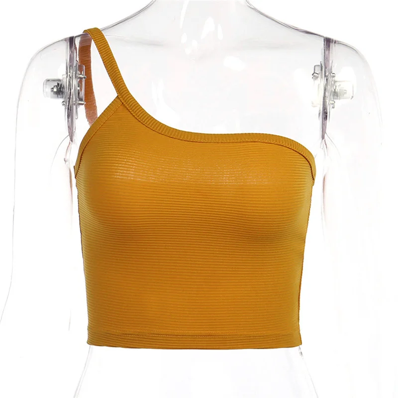 

Sleeveles One Shoulder Streetwear Vest Tube Crop Top Women Summer 2020 Trend Beach Holiday Home Casual Tank Camis Wholesale