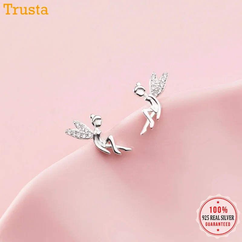 Trusta минималистичные серьги из настоящего серебра 925 пробы милые сверкающие