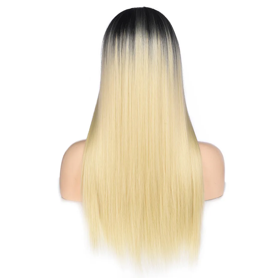 

ZM Glueless 13x4 Ombre Synthetic Lace Front Wig 1b 613 Blonde Straight Wigs for Black Women Middle Part High Temperature Fiber