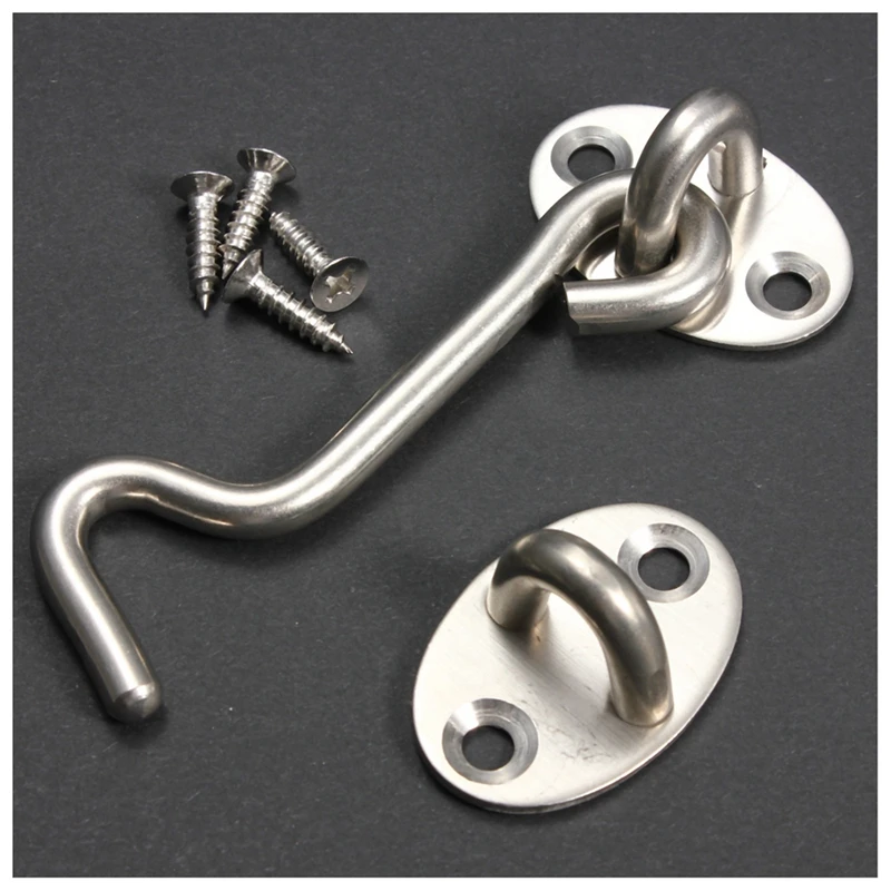 1set Stainless Steel Cabin Hook Eye Shed Gate Door Latch Silent Holder Silver |