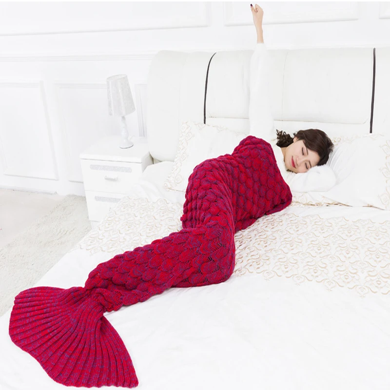 Супермягкое вязаное одеяло Русалочки ручной работы всесезонный спальный мешок